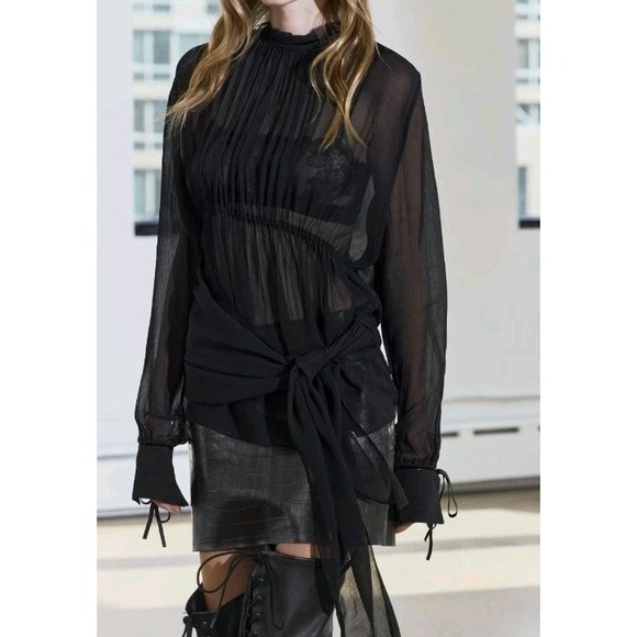 Zara Tops - Zara Sheer Multi-Position Long Sleeve Tie Neck Blouse Black Size M NWT